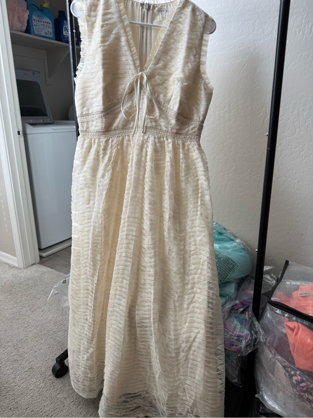 Cream V-Neck Sleeveless Maxi Dress - Just Me M